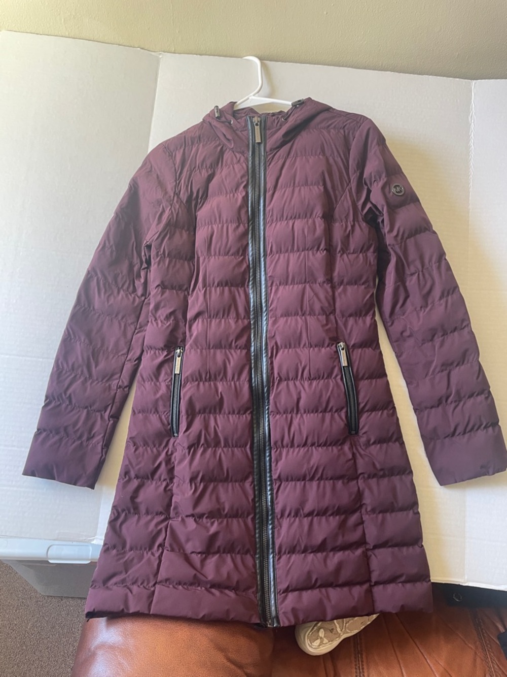 Michael Kors Long Quilted Hooded Puffer Coat - Burgundy